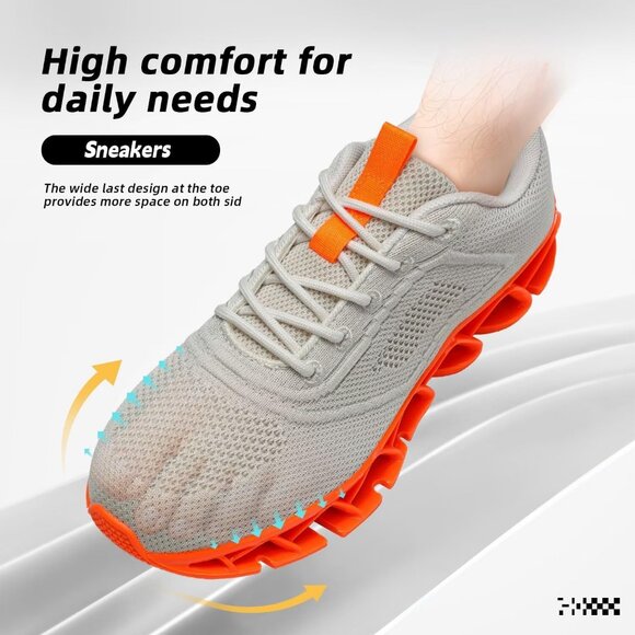 Women's Beige Orange Sport Gym Walking Running Tennis  Athletic Sneakers Shoes - Picture 3 of 7